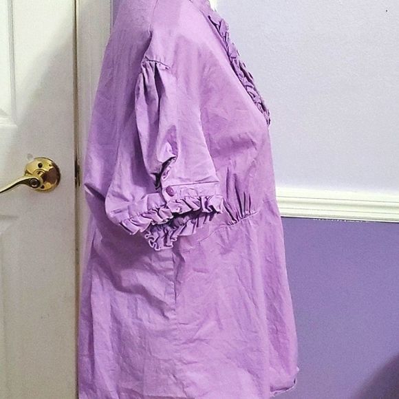 Vintage Retro Lavander Ruffled Neck Button Down Top - Picture 4 of 9